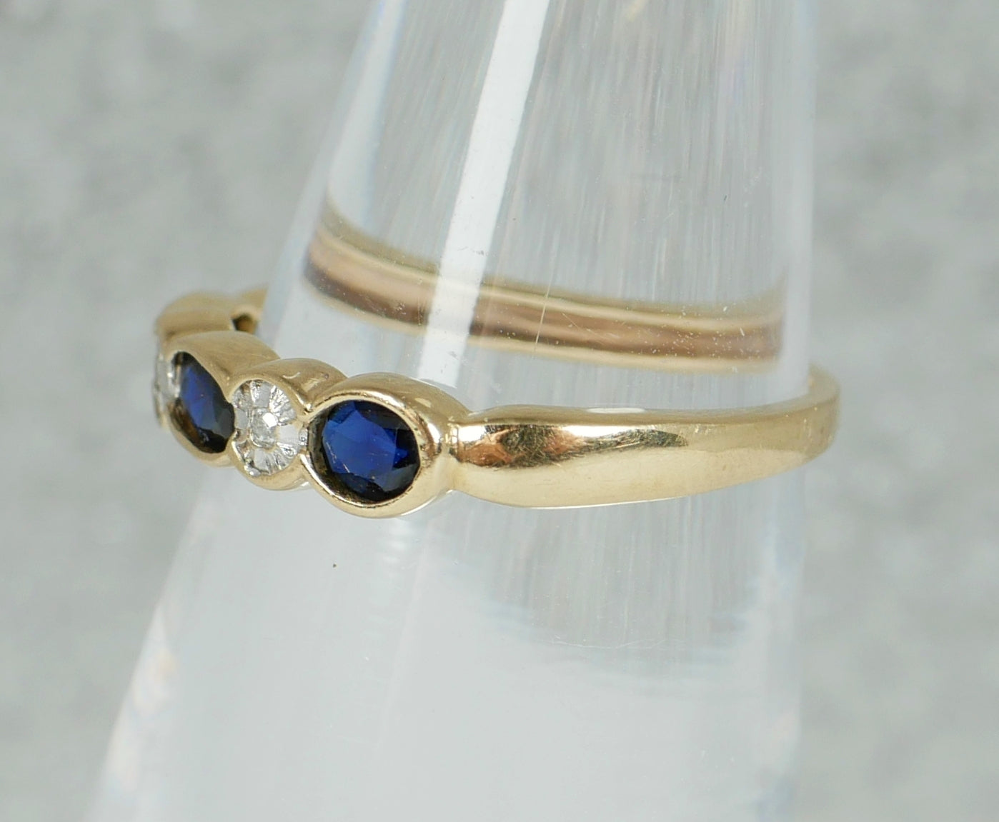 Solid 9ct Yellow Gold Natural Blue Sapphire & Diamond Dress Ring Size 4.5 I 48