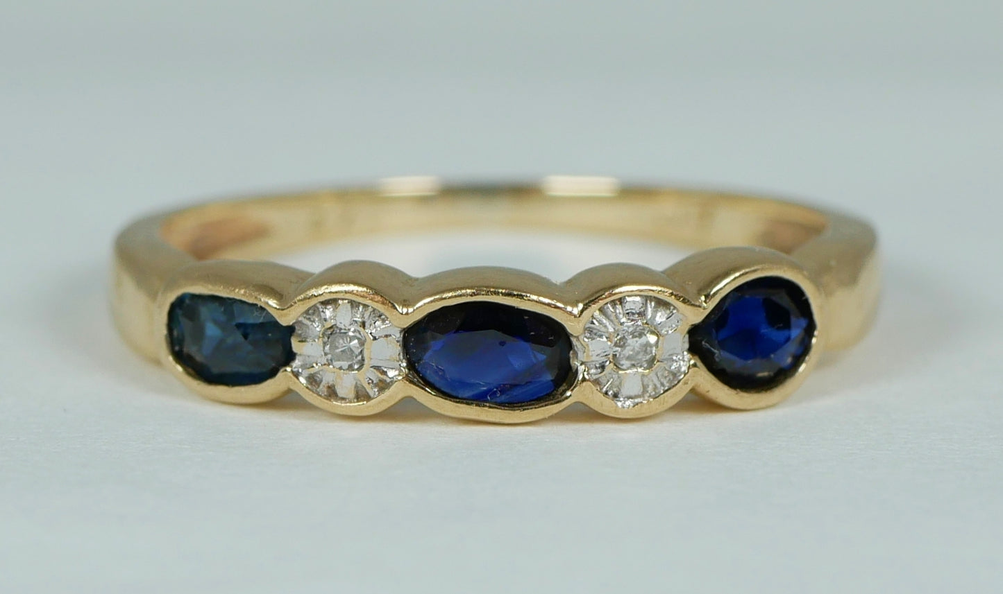 Solid 9ct Yellow Gold Natural Blue Sapphire & Diamond Dress Ring Size 4.5 I 48