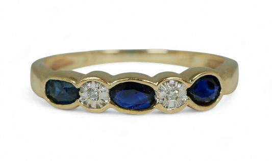 Solid 9ct Yellow Gold Natural Blue Sapphire & Diamond Dress Ring Size 4.5 I 48