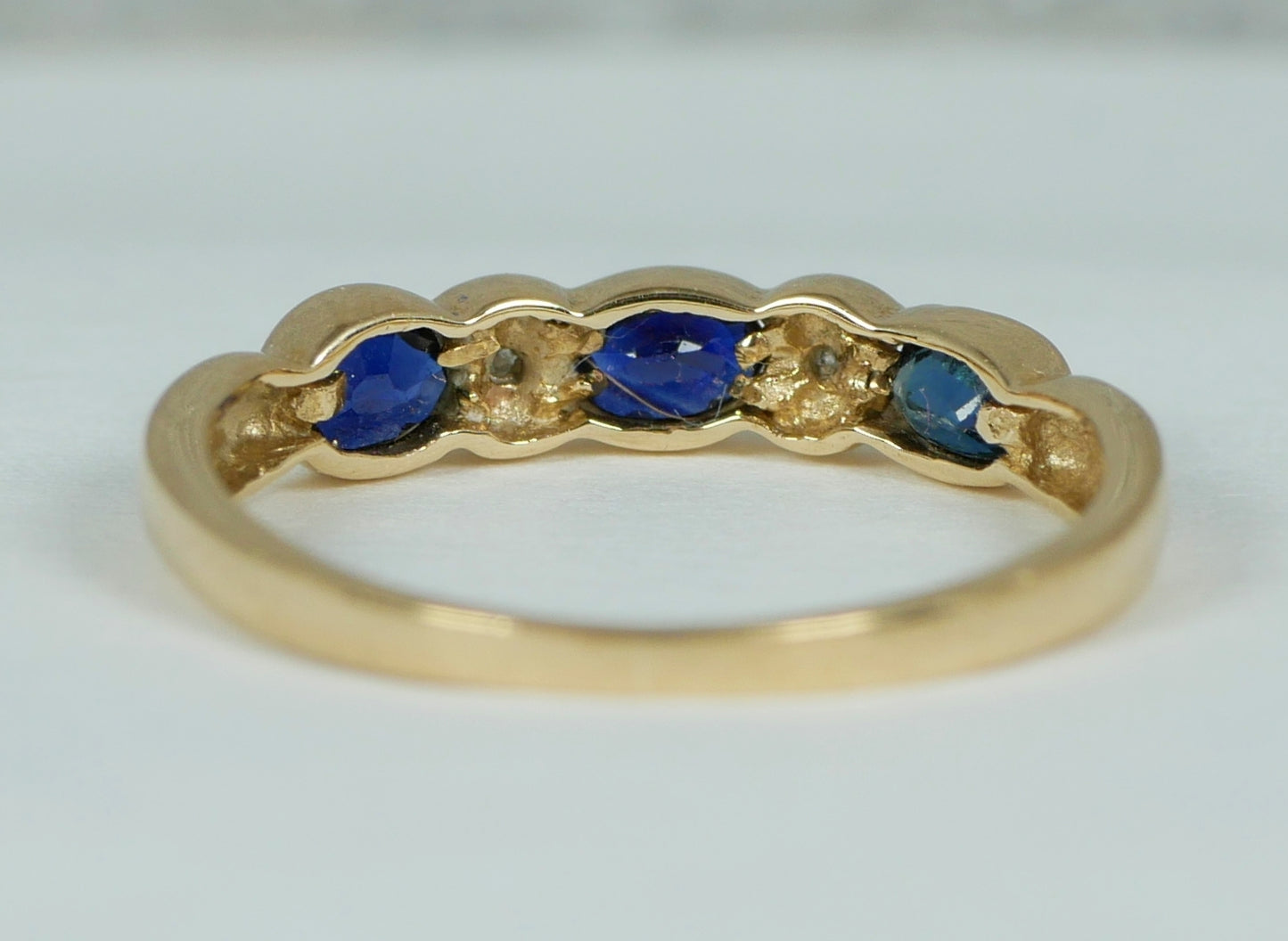 Solid 9ct Yellow Gold Natural Blue Sapphire & Diamond Dress Ring Size 4.5 I 48