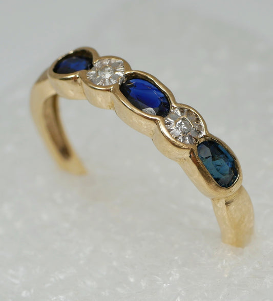 Solid 9ct Yellow Gold Natural Blue Sapphire & Diamond Dress Ring Size 4.5 I 48