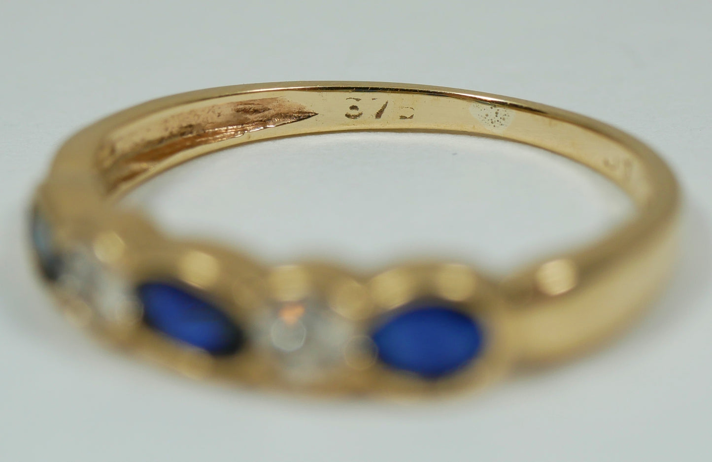 Solid 9ct Yellow Gold Natural Blue Sapphire & Diamond Dress Ring Size 4.5 I 48