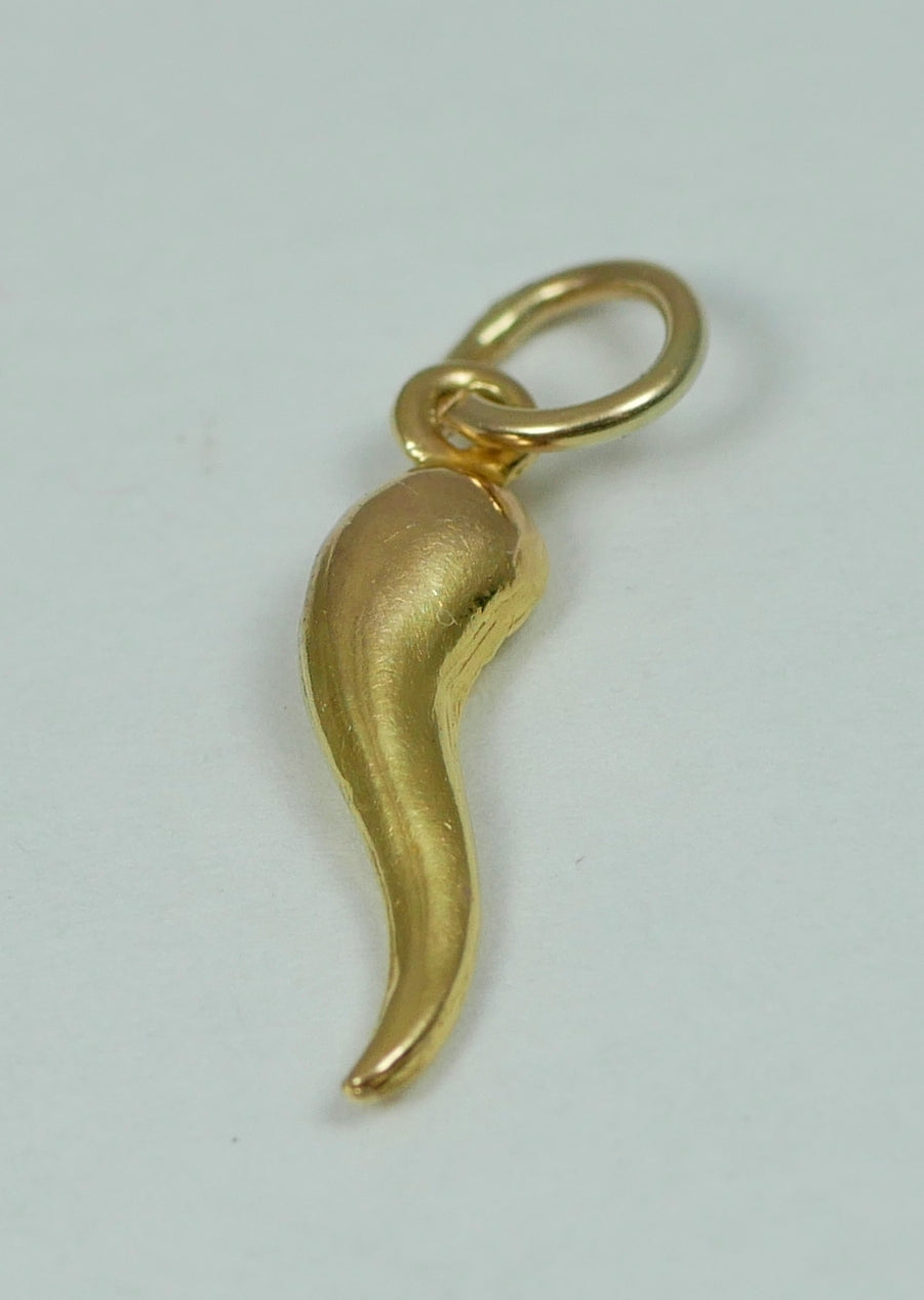 Solid 9ct Yellow Gold Hollow 16mm Chilli Pepper Corno Bracelet Charm Pendant 375