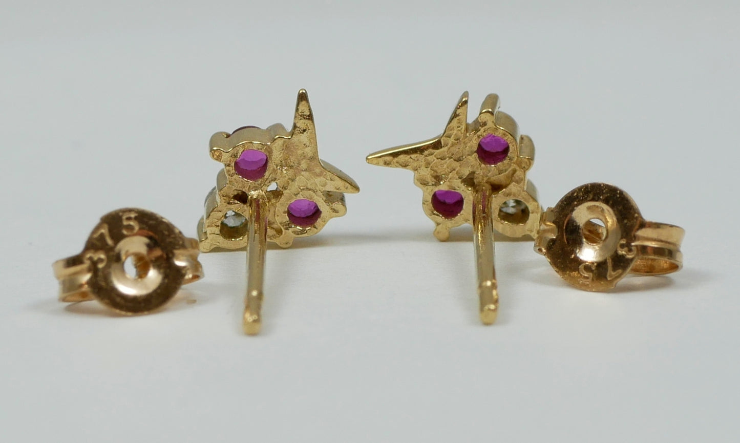 Vintage Pair of Solid 9ct Yellow Gold & Jade Cabochon 27mm Stud Earrings Set 375