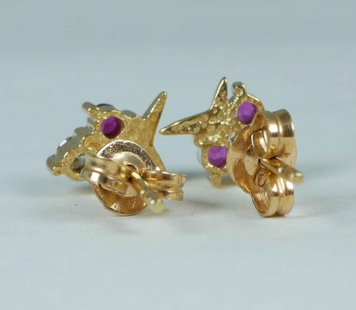 Beautiful Pair of Solid 9ct Yellow Gold Ruby & Diamond Trio Stud Earrings Set