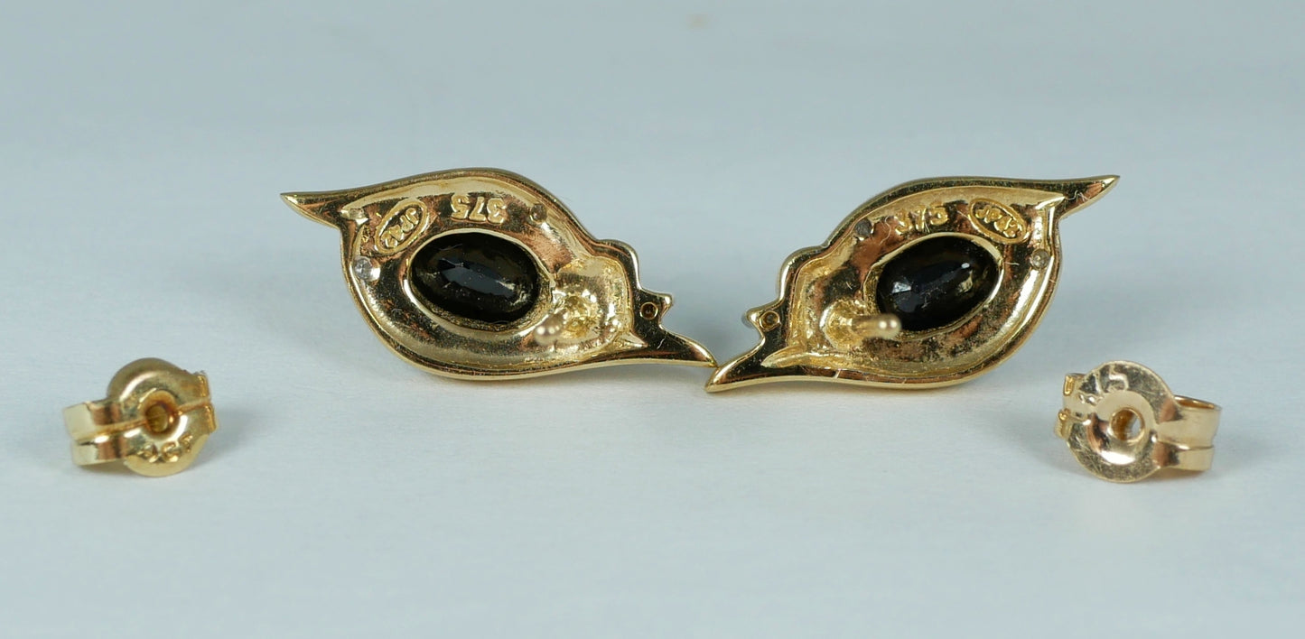 Modern Pair of Solid 9ct Yellow Gold Blue Sapphire & Diamond Stud Earrings Set
