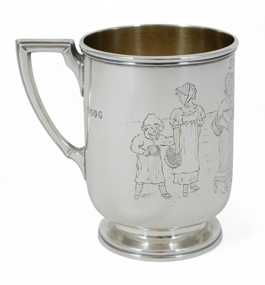 Antique Victorian 1881 Sterling Silver Christening Mug Tankard Bright Cut 250ml