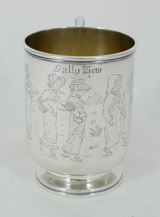 Antique Victorian 1881 Sterling Silver Christening Mug Tankard Bright Cut 250ml