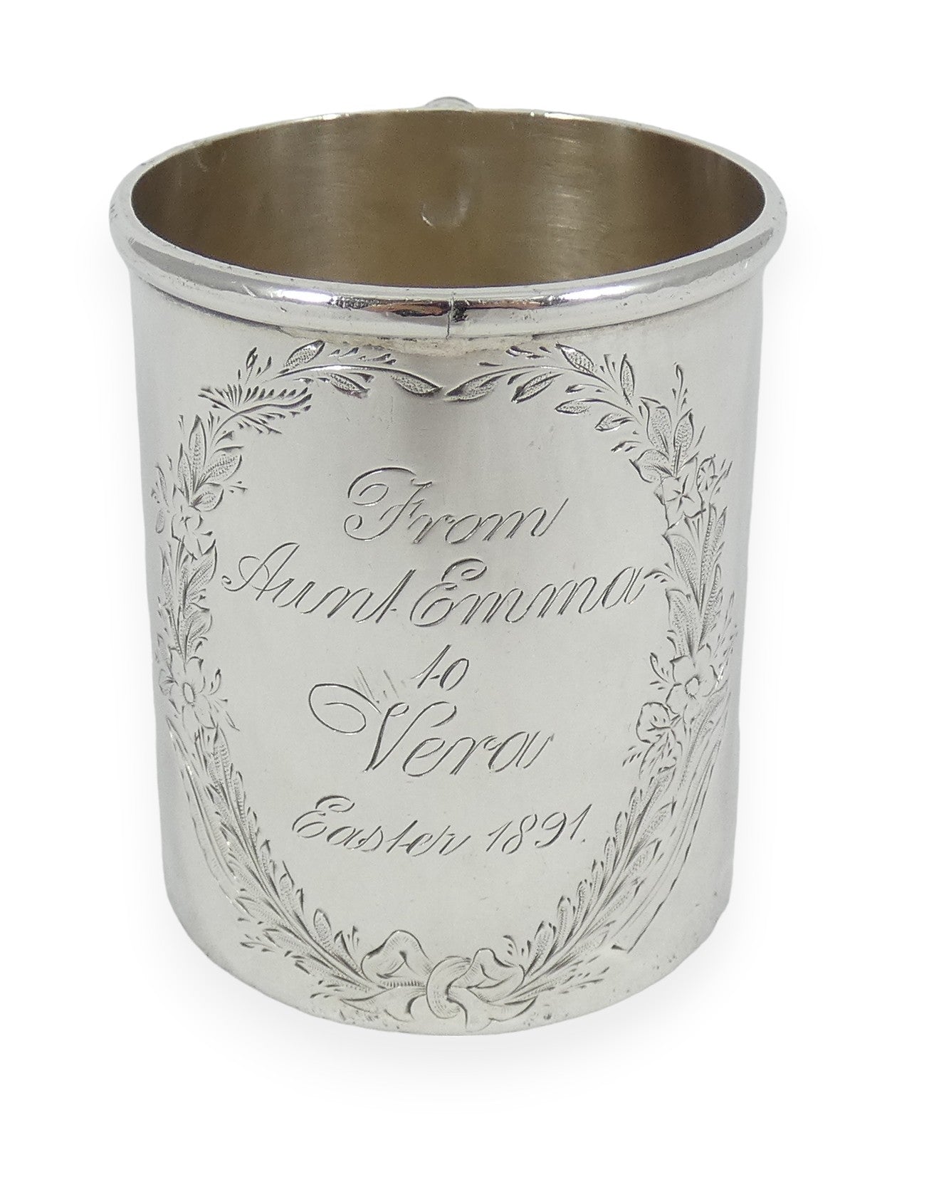 Antique Victorian 1891 Australian Sterling Silver Christening Mug Cup Tankard