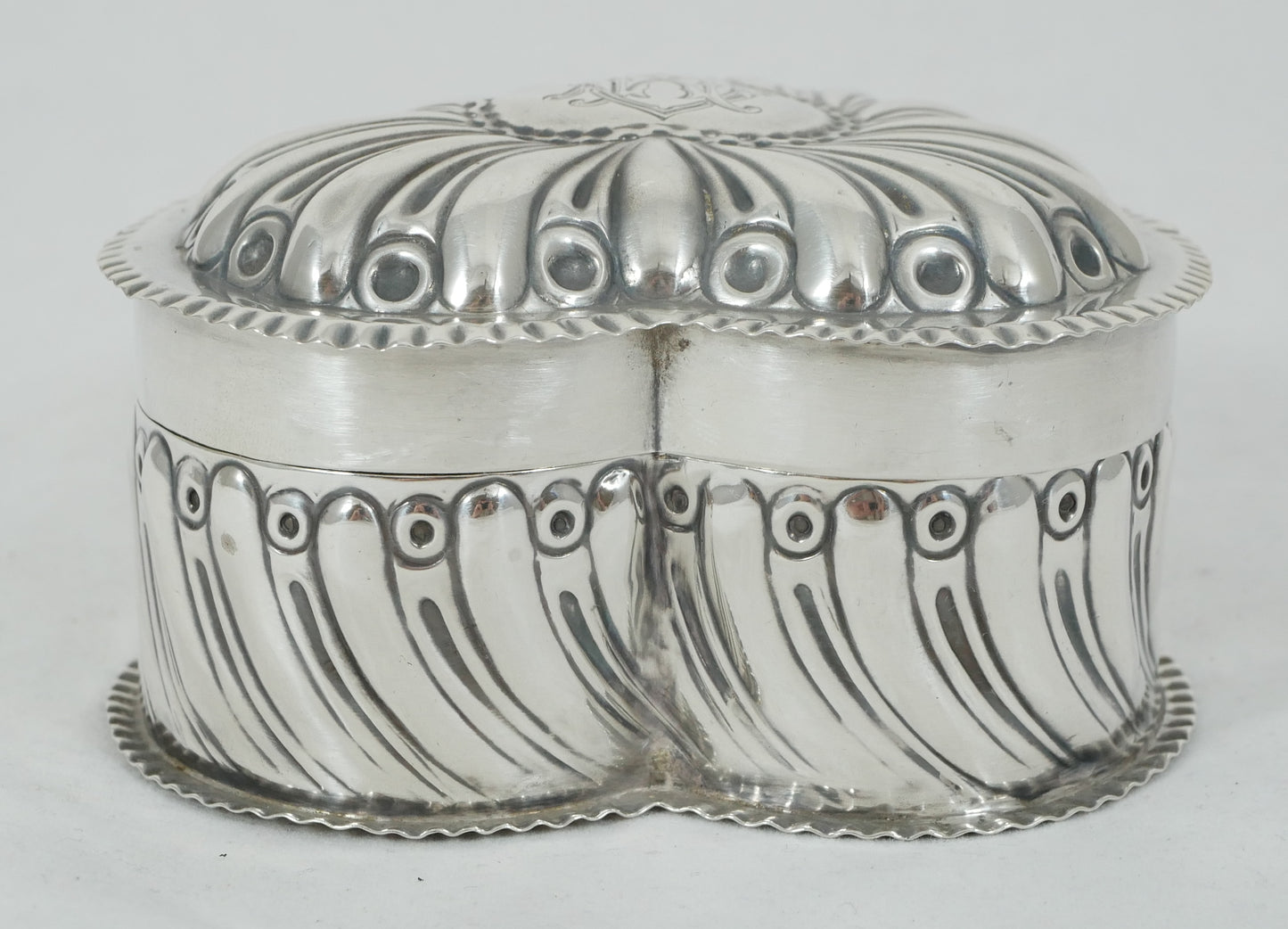 Antique Victorian 1891 Sterling Silver Love Heart Shape Trinket Jewellery Box