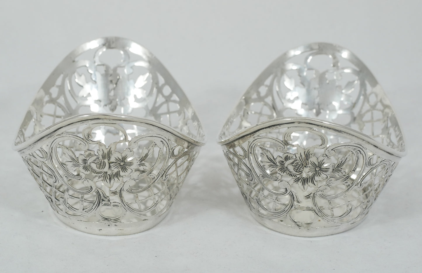 Antique German Pair of Solid 800 Silver Bon Bon Lolly Bowls Dish Set Sterling