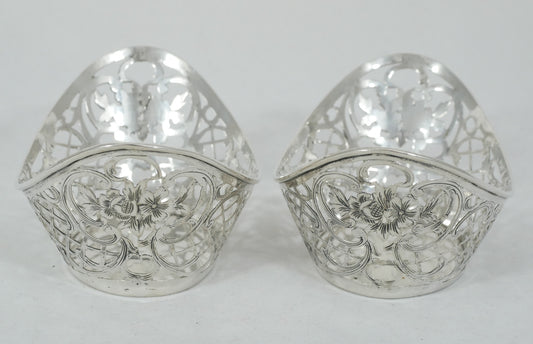 Antique German Pair of Solid 800 Silver Bon Bon Lolly Bowls Dish Set Sterling