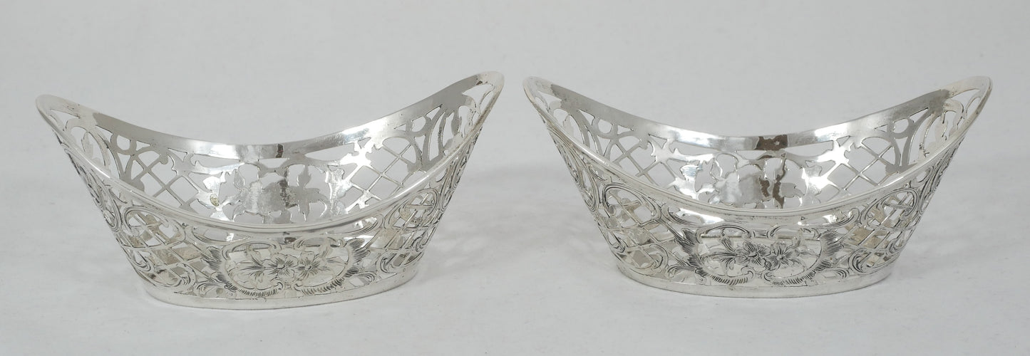Antique German Pair of Solid 800 Silver Bon Bon Lolly Bowls Dish Set Sterling