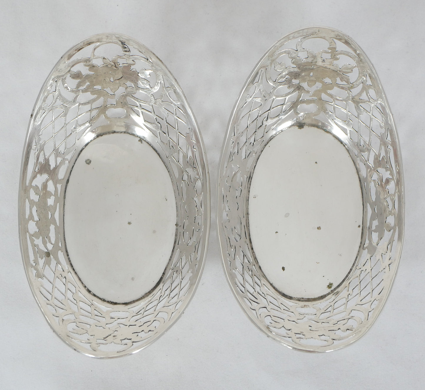 Antique German Pair of Solid 800 Silver Bon Bon Lolly Bowls Dish Set Sterling