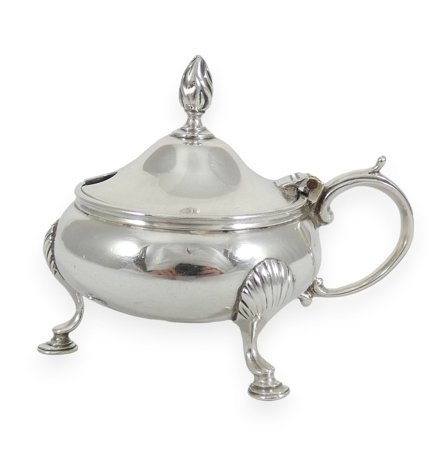 Antique Victorian 1899 Sterling Silver Blue Glass Cauldron Mustard Pot Cruet Set