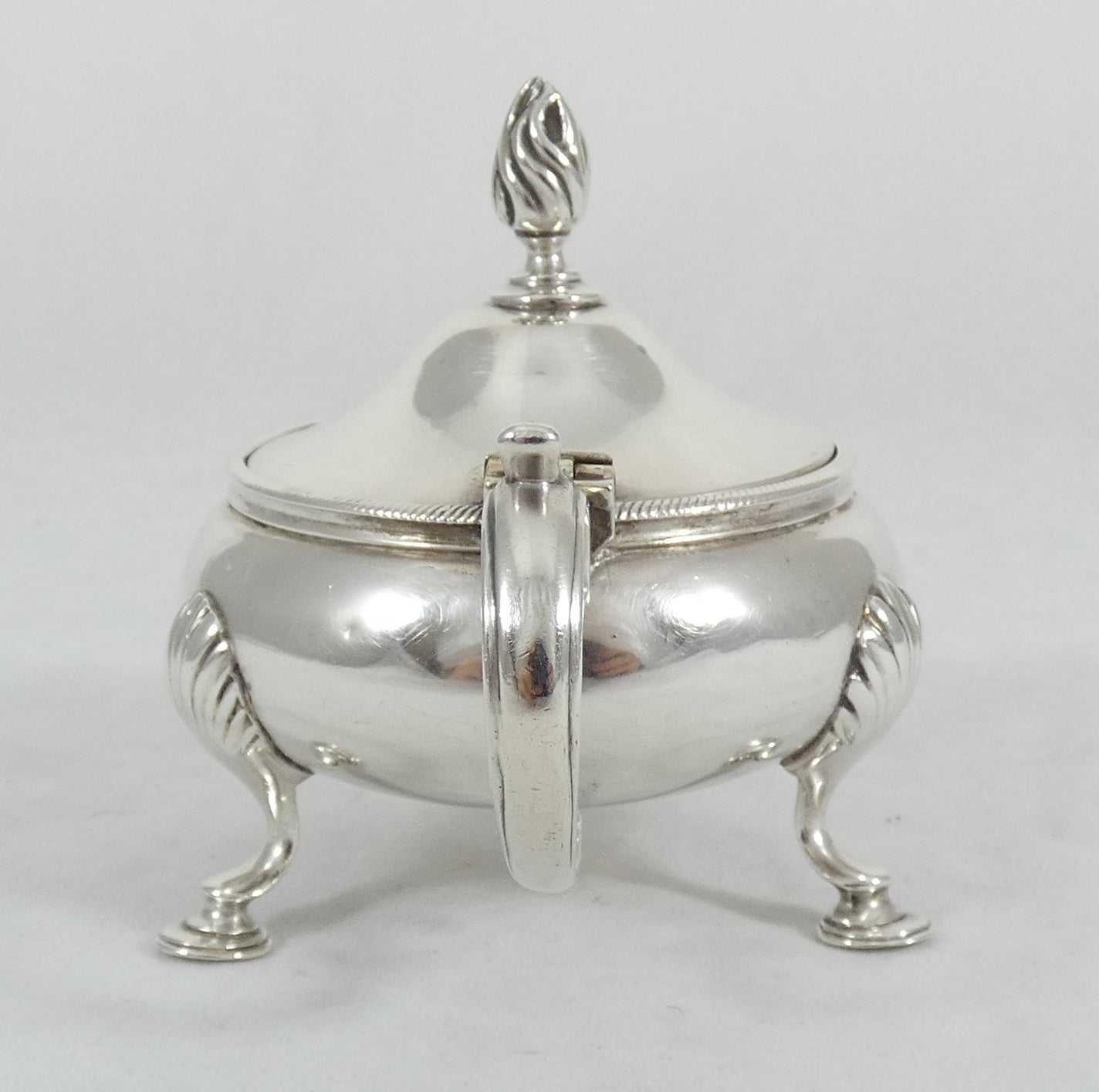 Antique Victorian 1899 Sterling Silver Blue Glass Cauldron Mustard Pot Cruet Set