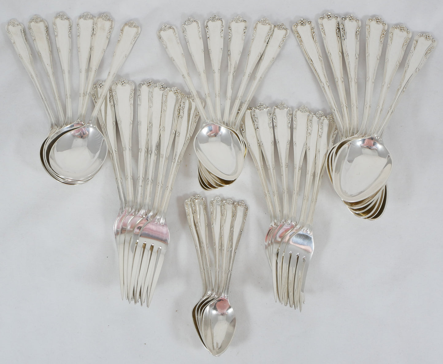 Antique Vintage 53pc 6pl Sterling Silver Marie Cutlery Set Fork Spoon Asprey CJV