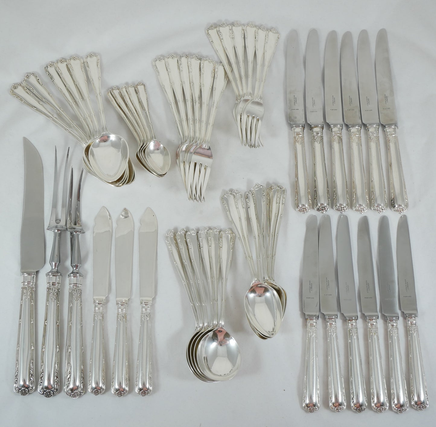 Antique Vintage 53pc 6pl Sterling Silver Marie Cutlery Set Fork Spoon Asprey CJV