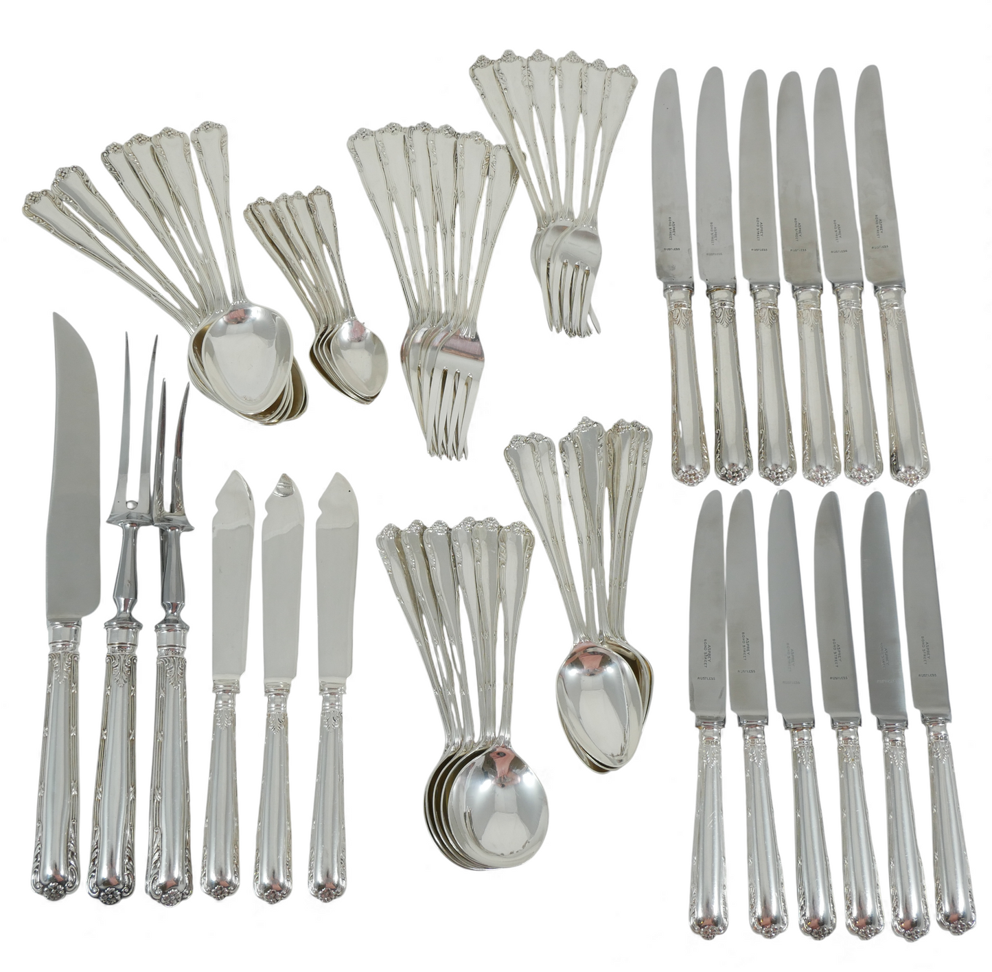 Antique Vintage 53pc 6pl Sterling Silver Marie Cutlery Set Fork Spoon Asprey CJV