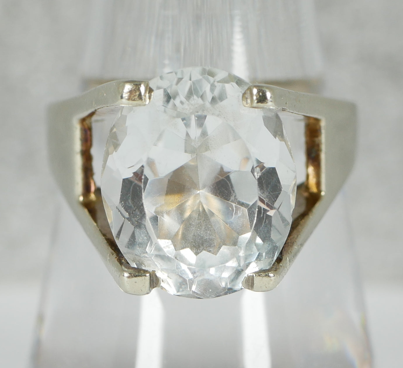 Retro Vintage Solid 9ct White Gold Topaz Solitaire Cocktail Ring Size 8.5 Q 58