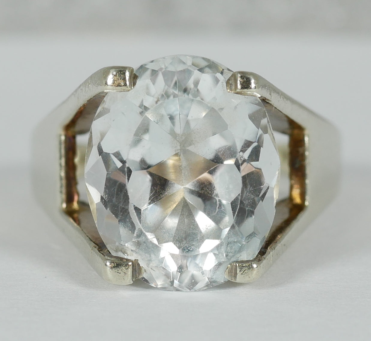 Retro Vintage Solid 9ct White Gold Topaz Solitaire Cocktail Ring Size 8.5 Q 58