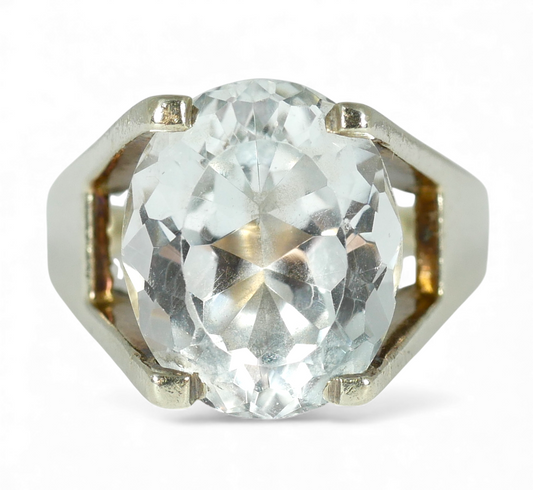 Retro Vintage Solid 9ct White Gold Topaz Solitaire Cocktail Ring Size 8.5 Q 58