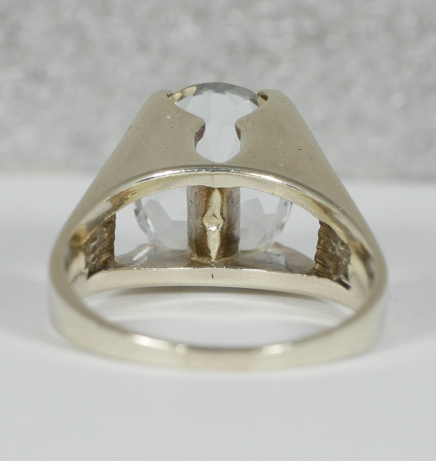 Retro Vintage Solid 9ct White Gold Topaz Solitaire Cocktail Ring Size 8.5 Q 58