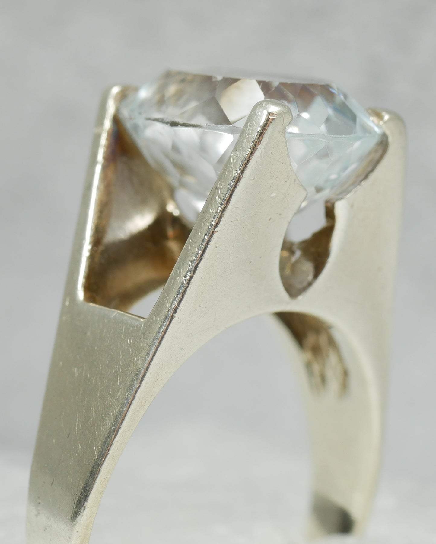 Retro Vintage Solid 9ct White Gold Topaz Solitaire Cocktail Ring Size 8.5 Q 58