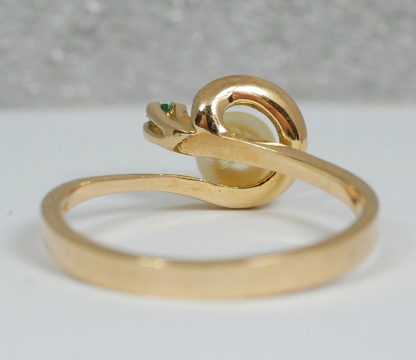 Solid 9ct Yellow Gold 5mm Pearl & Green Emerald Stone Dress Ring Size 7 N 54 375