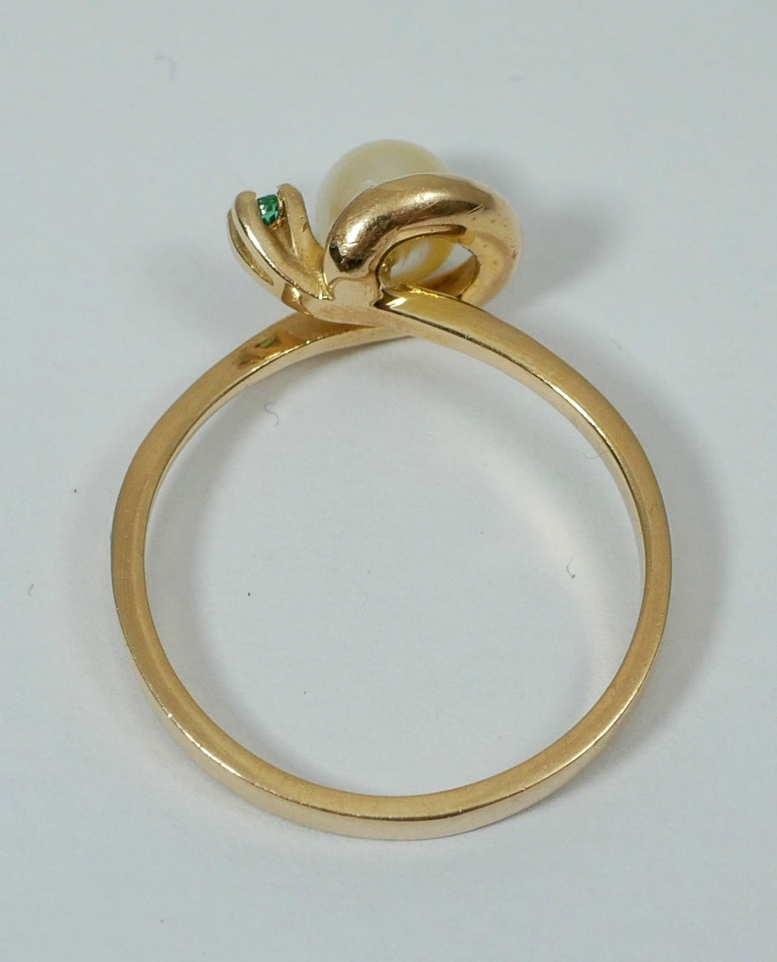Solid 9ct Yellow Gold 5mm Pearl & Green Emerald Stone Dress Ring Size 7 N 54 375