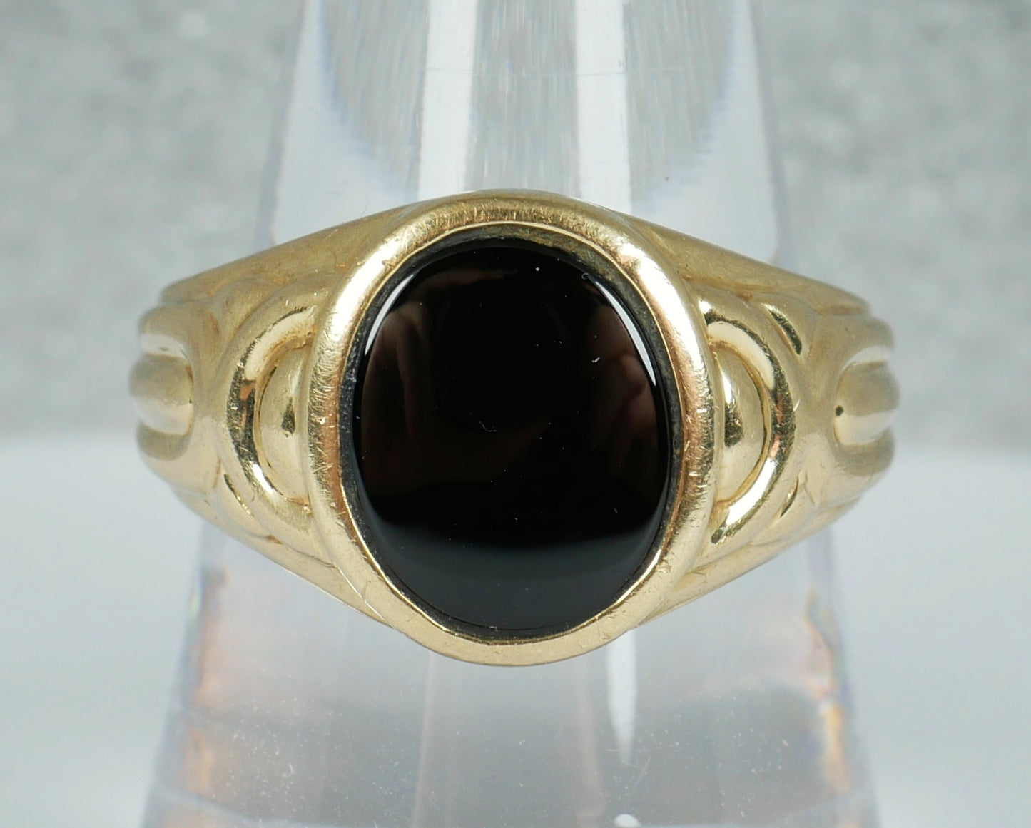 Modern Mens Unisex Solid 9ct Yellow Gold Onyx Signet Dress Ring Size 10 T 61 375