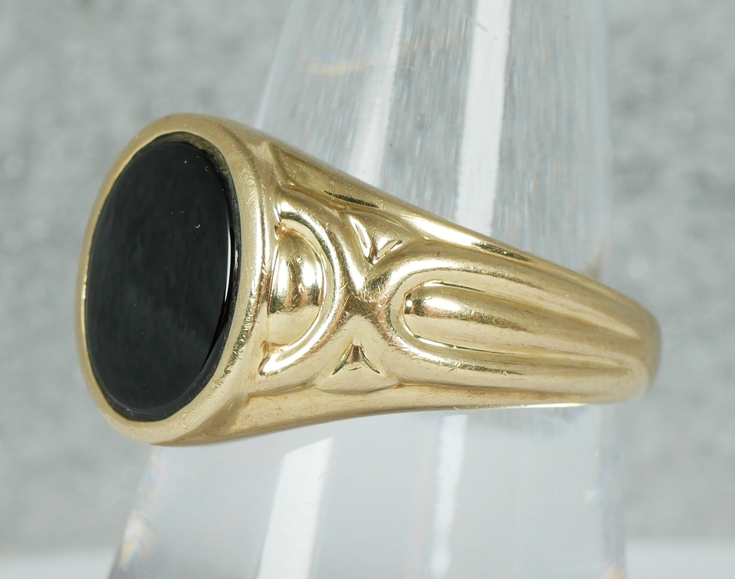 Modern Mens Unisex Solid 9ct Yellow Gold Onyx Signet Dress Ring Size 10 T 61 375
