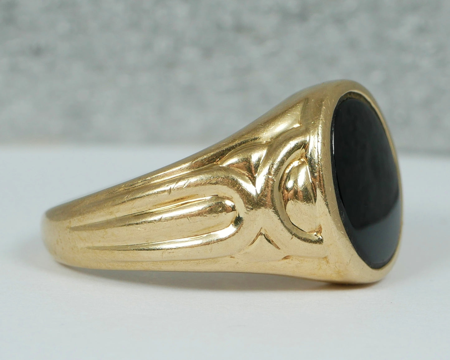Modern Mens Unisex Solid 9ct Yellow Gold Onyx Signet Dress Ring Size 10 T 61 375