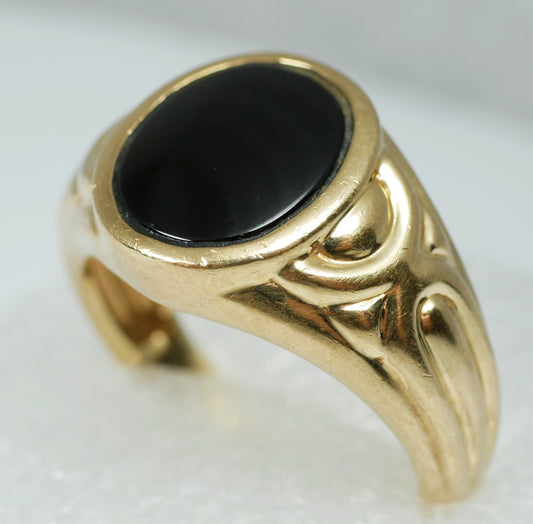 Modern Mens Unisex Solid 9ct Yellow Gold Onyx Signet Dress Ring Size 10 T 61 375