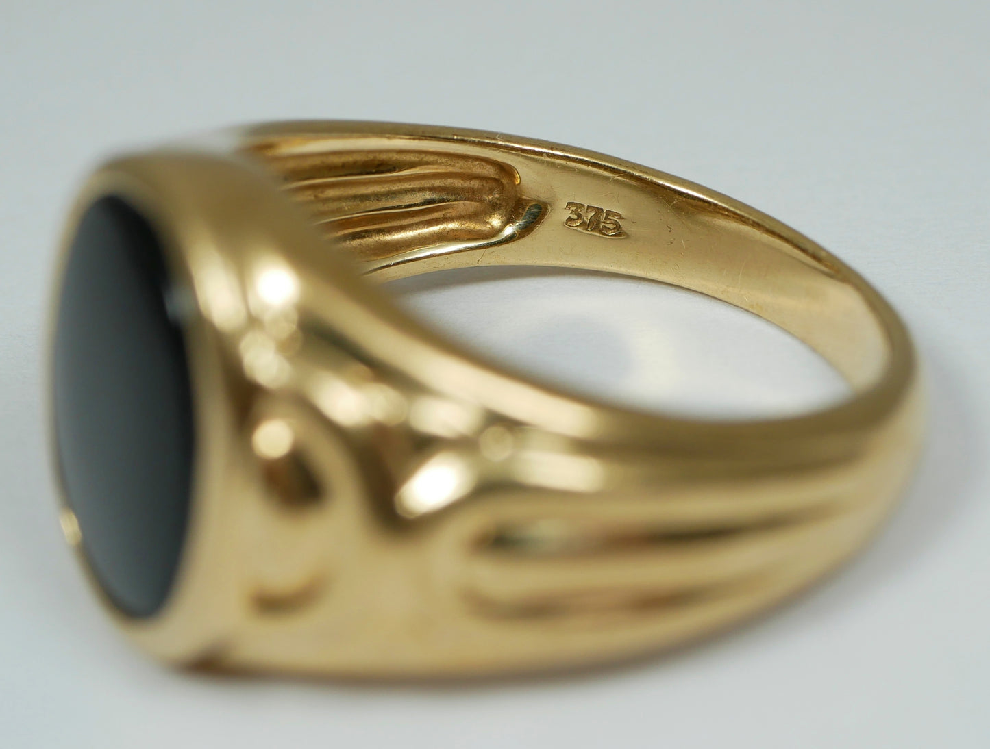 Modern Mens Unisex Solid 9ct Yellow Gold Onyx Signet Dress Ring Size 10 T 61 375