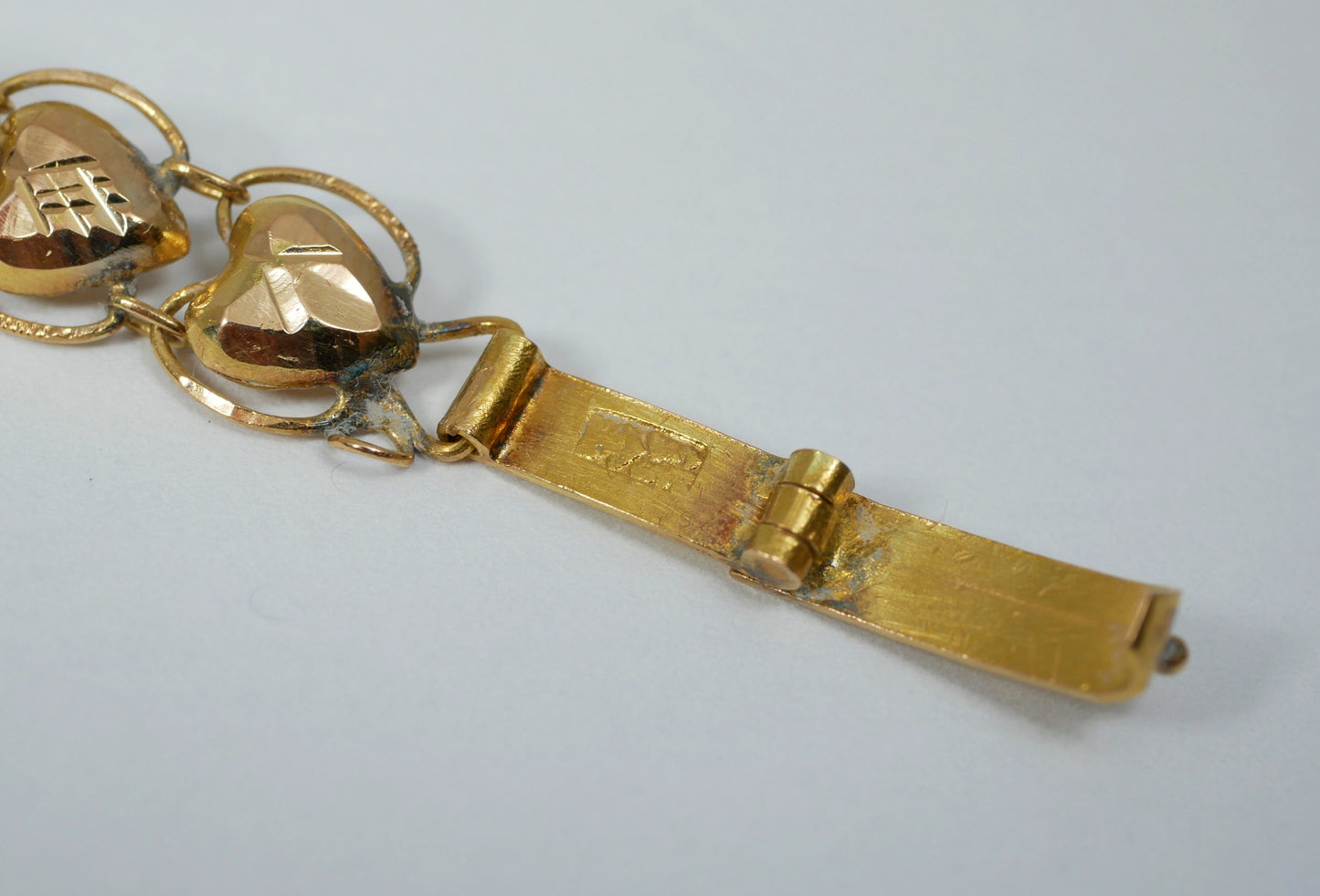 Vintage Chinese Solid 18ct Yellow Gold & Jade Cabochon 16cm 6" Panel Bracelet