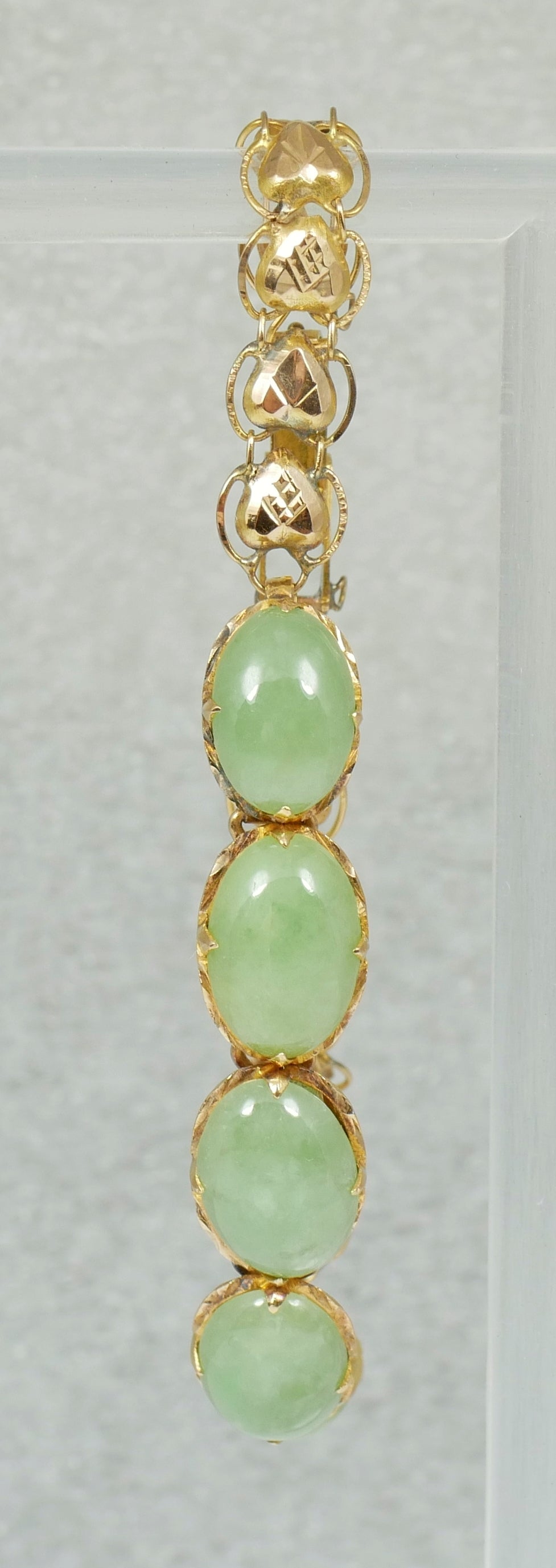 Vintage Chinese Solid 18ct Yellow Gold & Jade Cabochon 16cm 6" Panel Bracelet