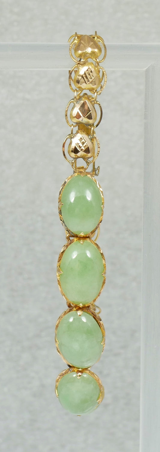 Vintage Chinese Solid 18ct Yellow Gold & Jade Cabochon 16cm 6" Panel Bracelet