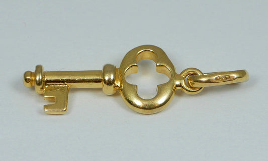 Italian Solid 9ct Yellow Gold 22mm Birthday Key Bracelet Charm Pendant 375 21st