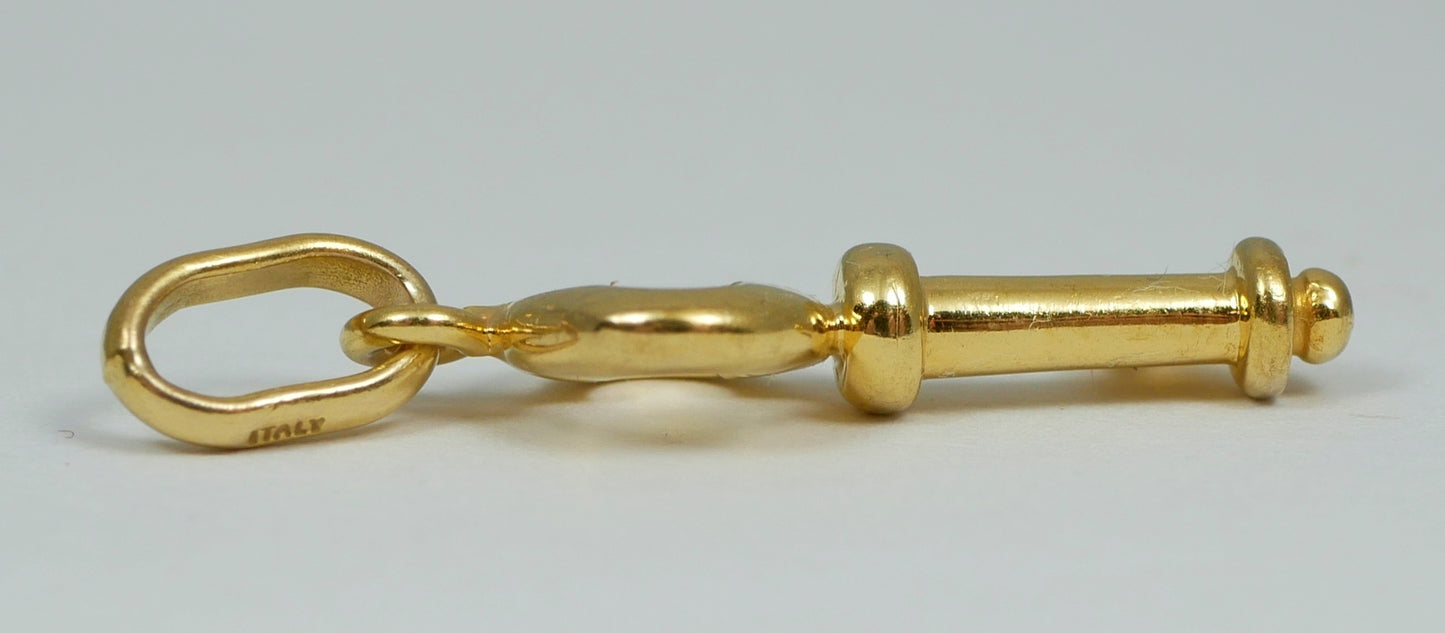 Italian Solid 9ct Yellow Gold 22mm Birthday Key Bracelet Charm Pendant 375 21st