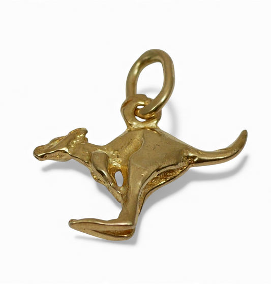 Solid 9ct Yellow Gold 18mm Jumping Kangaroo Animal Bracelet Charm Pendant 375