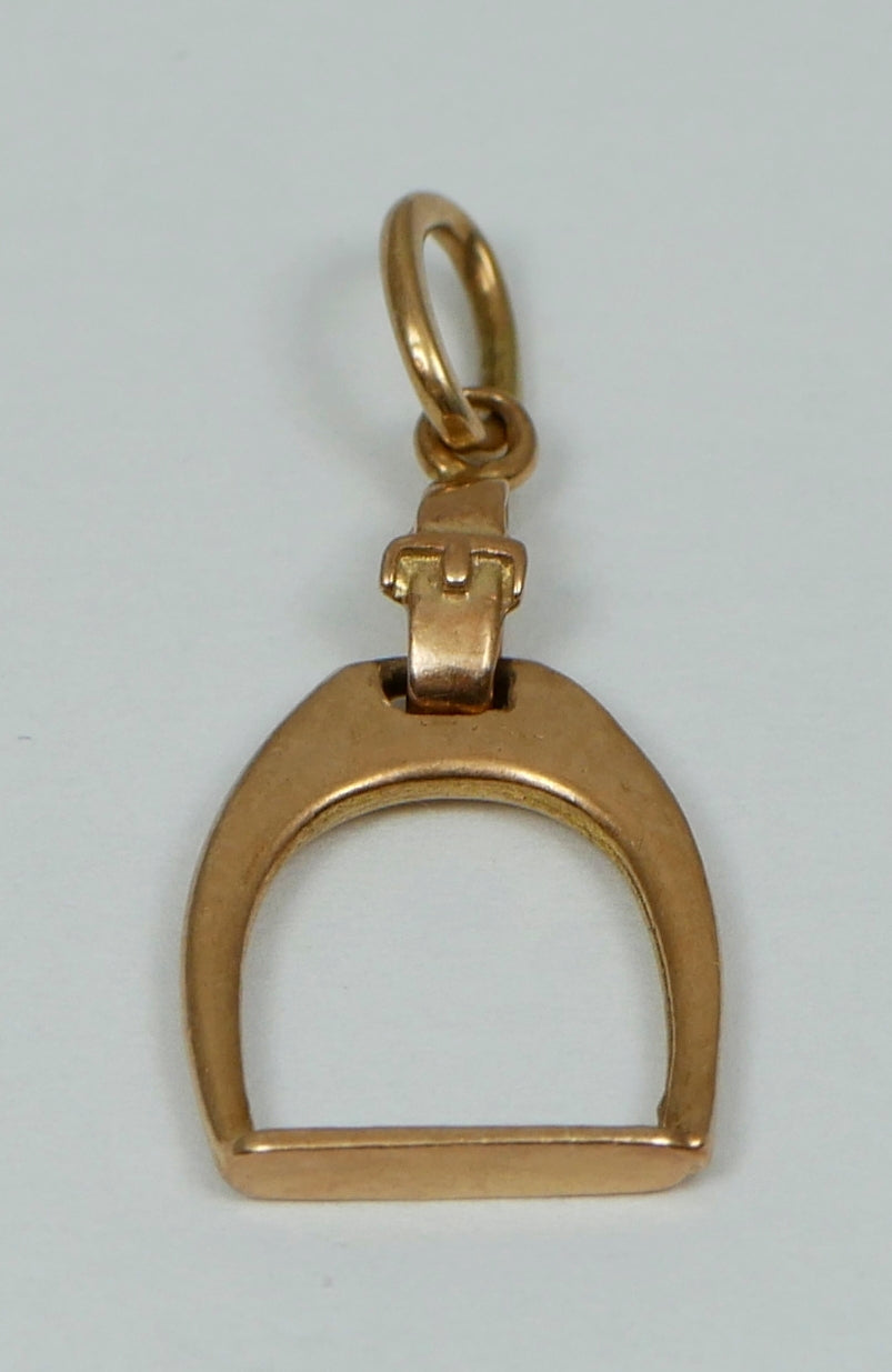Solid 9ct Yellow Gold Equestrian Horse Saddle Stirrup Bracelet Charm Pendant 375