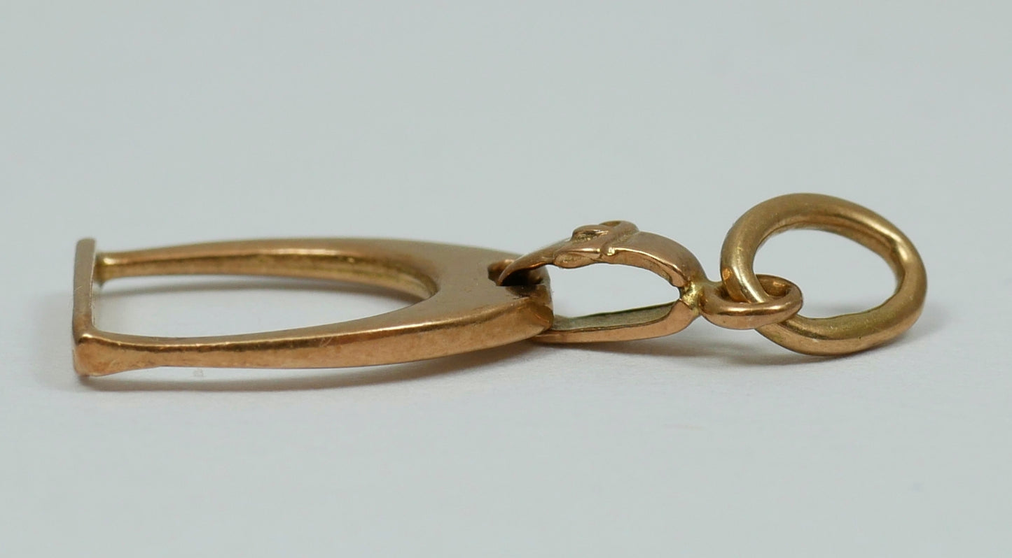 Solid 9ct Yellow Gold Equestrian Horse Saddle Stirrup Bracelet Charm Pendant 375