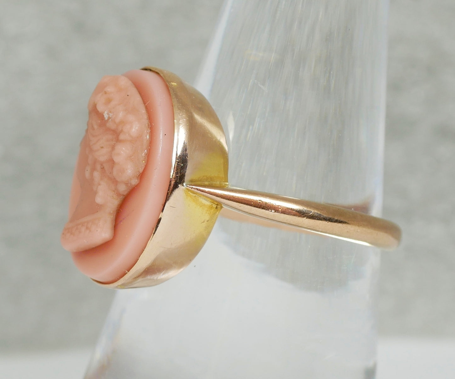 Antique Art Deco Solid 9ct Rose Gold Pink Glass Cameo Dress Ring Size 8 P 56 375