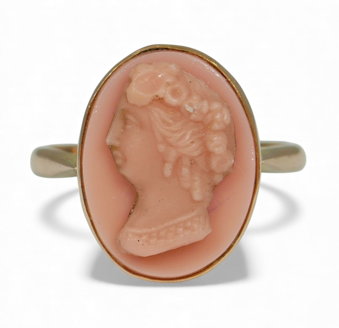 Antique Art Deco Solid 9ct Rose Gold Pink Glass Cameo Dress Ring Size 8 P 56 375