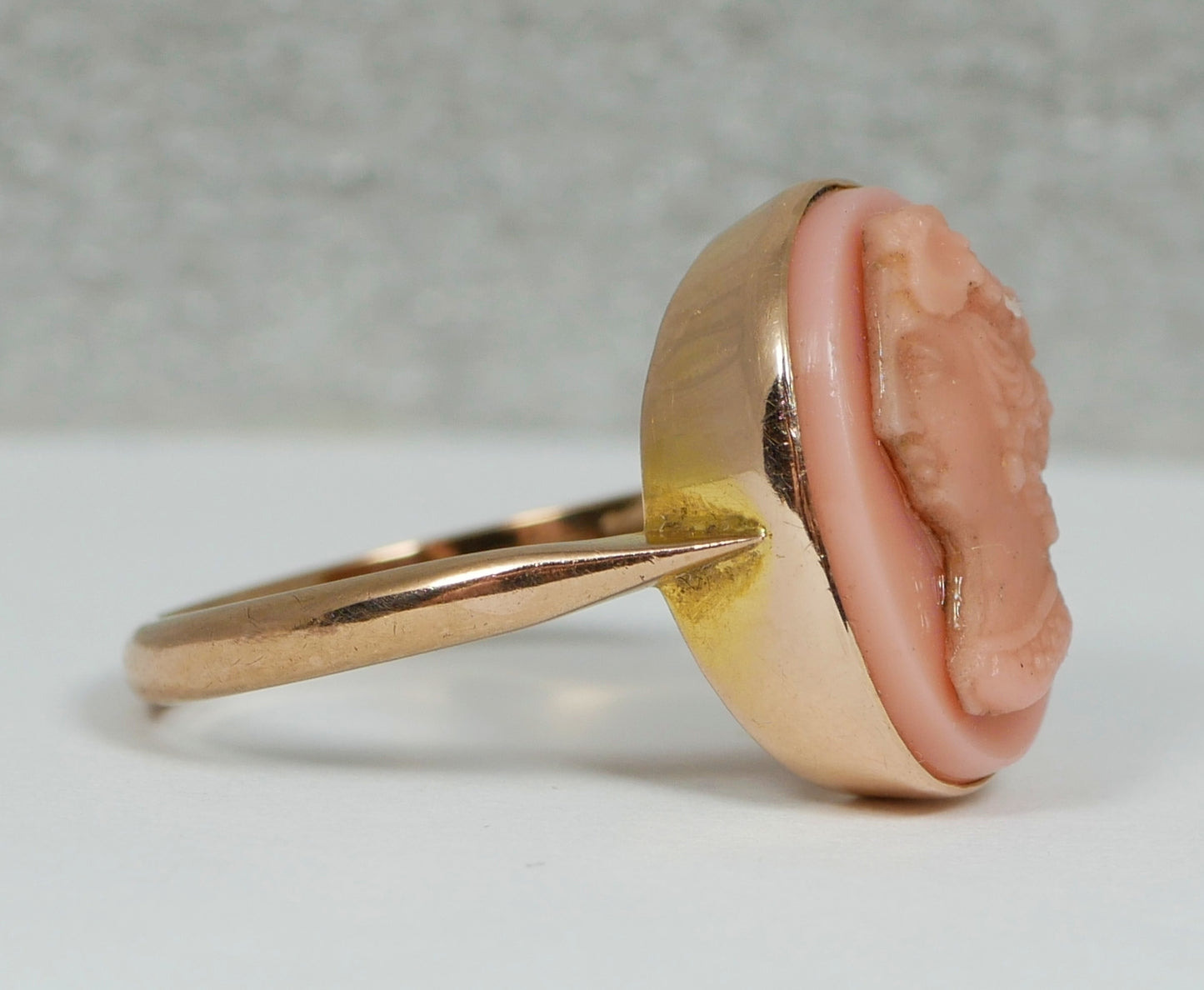 Antique Art Deco Solid 9ct Rose Gold Pink Glass Cameo Dress Ring Size 8 P 56 375