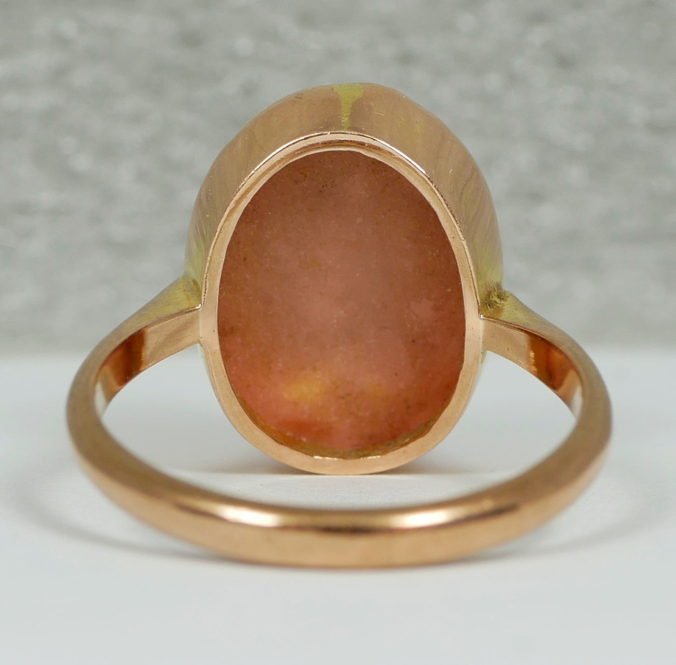 Antique Art Deco Solid 9ct Rose Gold Pink Glass Cameo Dress Ring Size 8 P 56 375