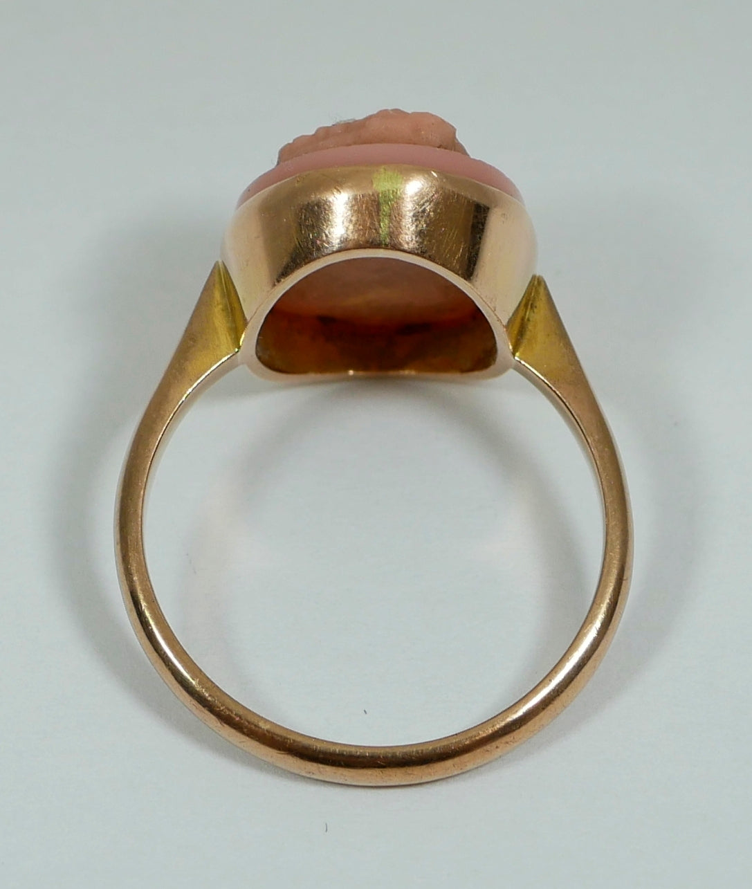 Antique Art Deco Solid 9ct Rose Gold Pink Glass Cameo Dress Ring Size 8 P 56 375