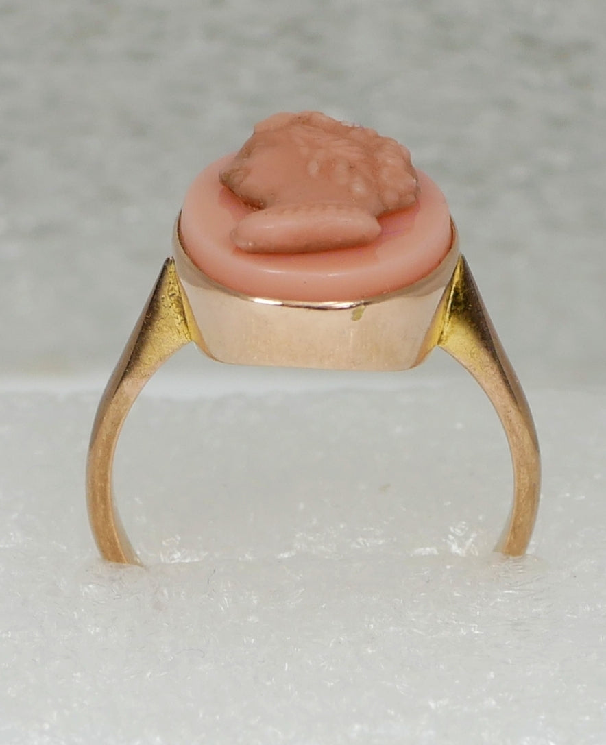 Antique Art Deco Solid 9ct Rose Gold Pink Glass Cameo Dress Ring Size 8 P 56 375