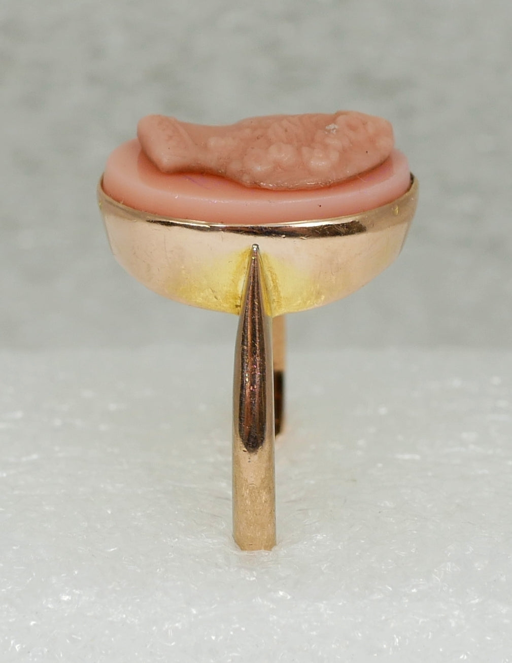 Antique Art Deco Solid 9ct Rose Gold Pink Glass Cameo Dress Ring Size 8 P 56 375